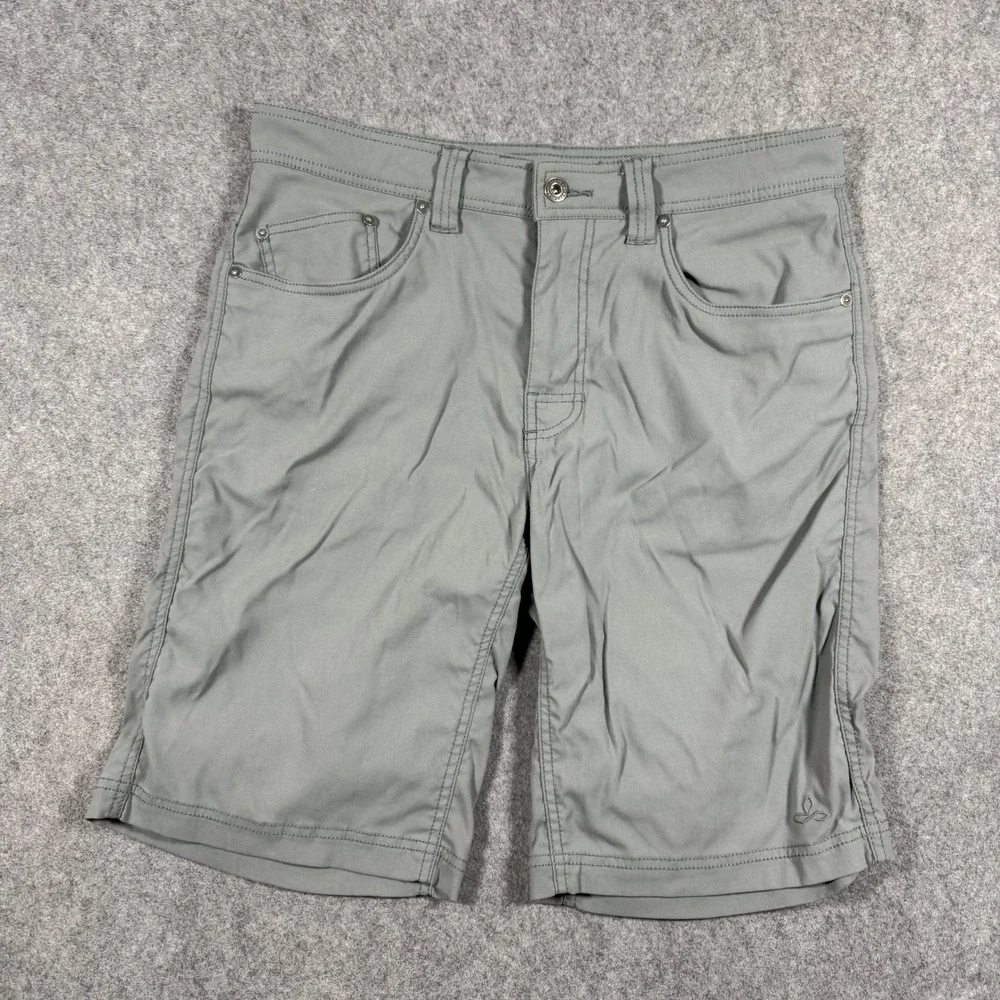 Prana Zion Shorts Mens 32 Gray Green Hiking Outdoor Stretch Nylon 11 Inseam